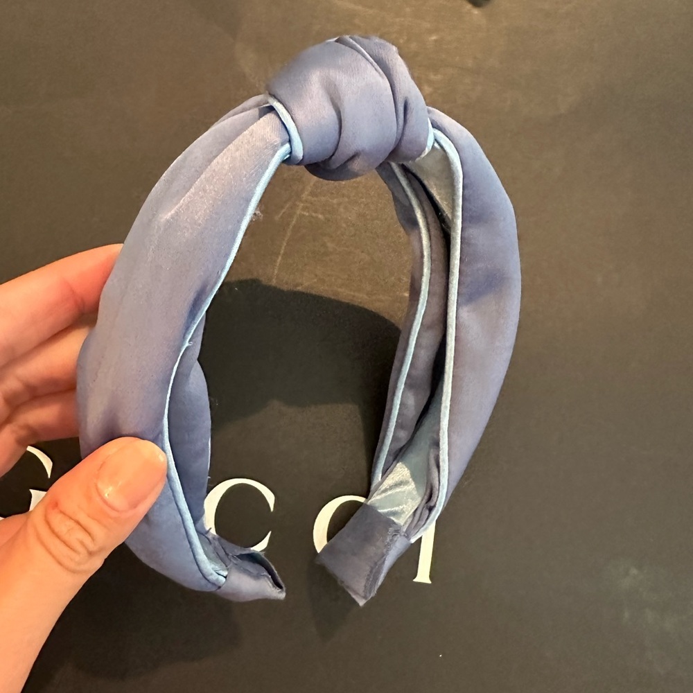 Blue silk with light blue piping top knot headband from Anthropologie